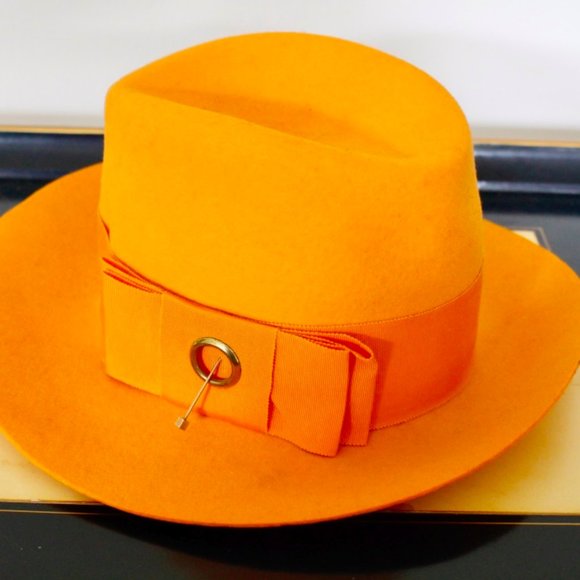 Vintage Orange Tribly Fedora Wide Brim Hat Small - Picture 1 of 5